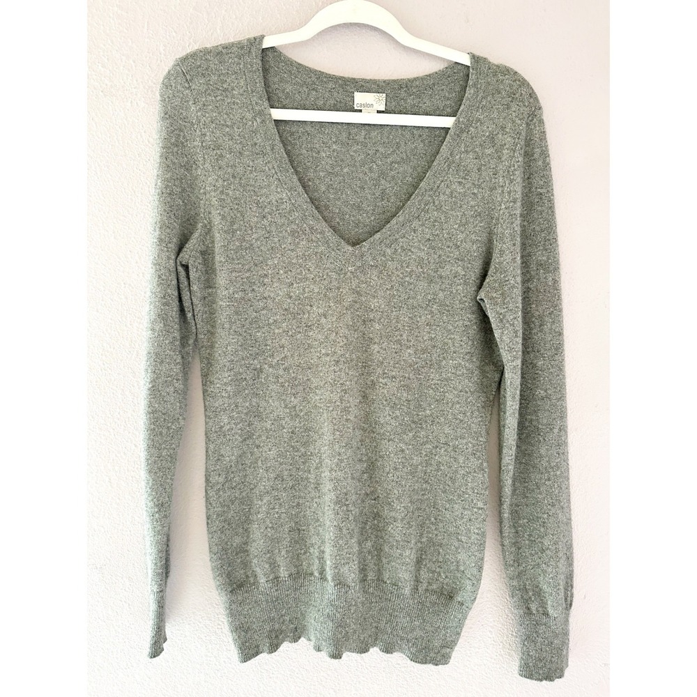 Caslon Gray 100% Cashmere V-Neck Long Sleeve Sweater Preppy‎ Old Money Medium